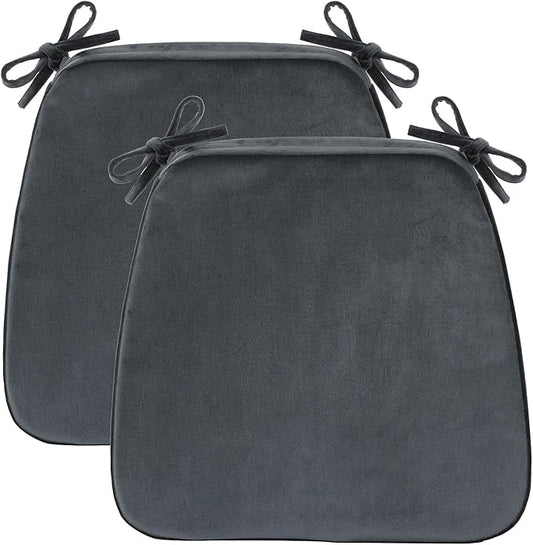 2'' Thick High-Density Foam Indoor Chair Cushions | Dining Chair Pads with Ties, Removable Washable Cover, Kitchen Chair Cushions 17"x16", Charcoal Gray 2 Pack