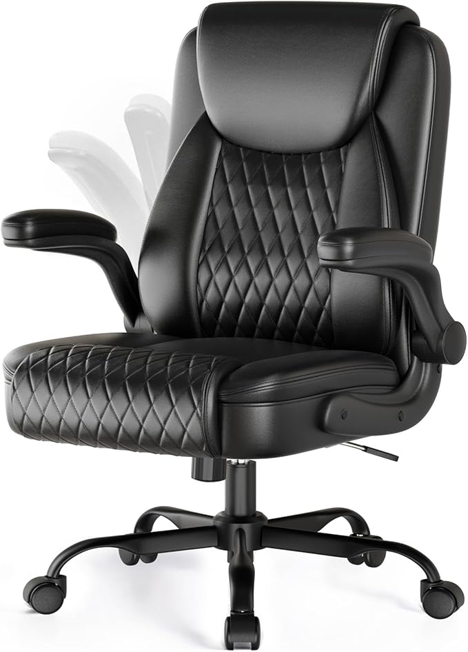 COMHOMA Leather Office Chair Ergonomic Computer Gaming Chair with Comfy Back Support, Executive Mid-Back,Small Gmaing Chair with Adjustable Armrests, for Short People Use, Rolling Swivel for Adults