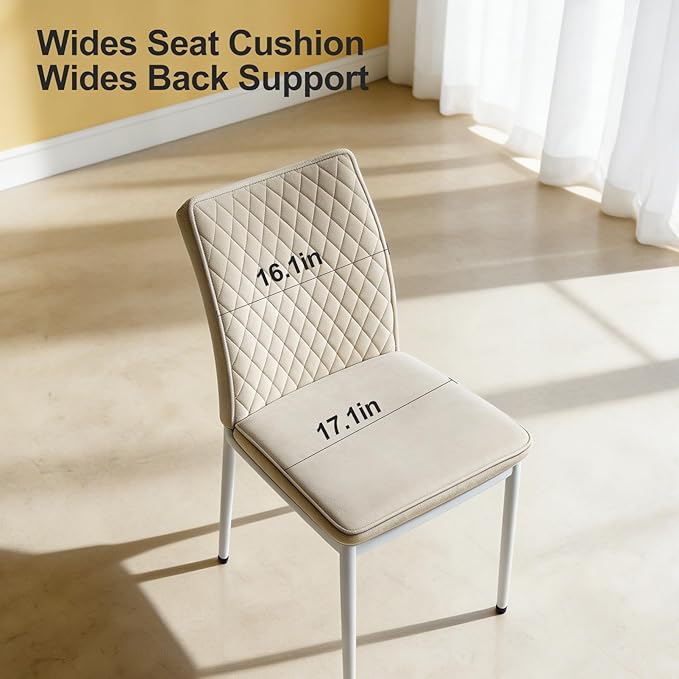 Lightdot Dining Chairs Set of 2, Accent Parsons Diner Chair Upholstered Fabric Stylish Kitchen Chairs with Metal Legs and Padded Seat for Dining Room, Vanity, Living Room, Bedroom Office,Beige