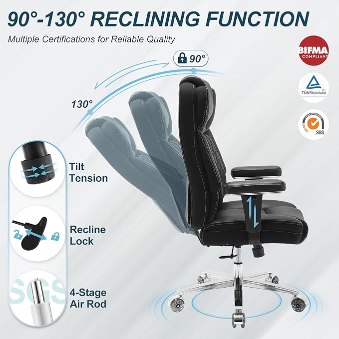 Big and Tall Office Chair 650lbs,Heavy Duty Office Chairs with Dual Rubber Wheels,Extra Wide Desk Chair,Adjustable Ergonomic Lumbar Support,High Back Rocking Computer Chair for Heavy People