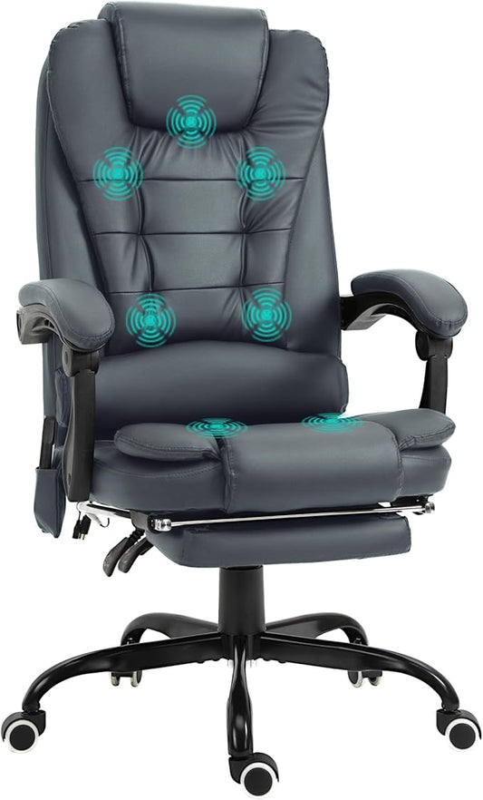 Vinsetto 7-Point Vibrating Massage Office Chair, High Back Computer Chair with Lumbar Support, Footrest, Reclining Back, Adjustable Height, Blue