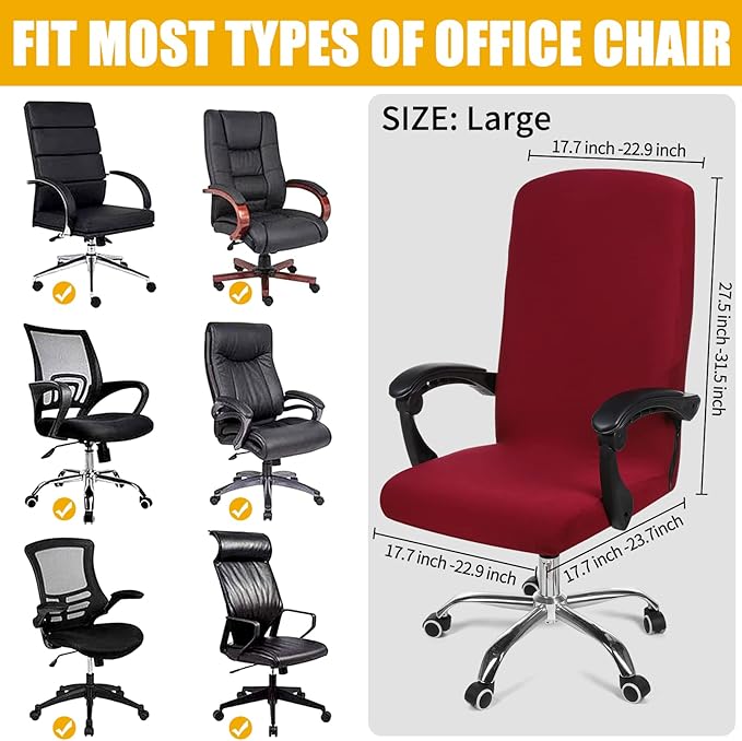 Smiry Stretch Printed Office Computer Chair Covers, Universal Desk Rotating Chair Slipcovers Removable Washable, Soft Fit Anti-Dust Spandex Protector Cover with Zipper, Burgundy
