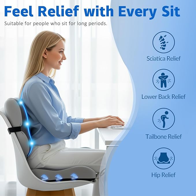 SFSFSCDF Memory Foam Comfort Seat Cushion，Lumbar Support Pillow for Sciatica & Tailbone，Office Chair Cushion，Suitable for Office，Chairs,Automobiles, Wheelchairs, Home and Office Use (Seat Cushion)