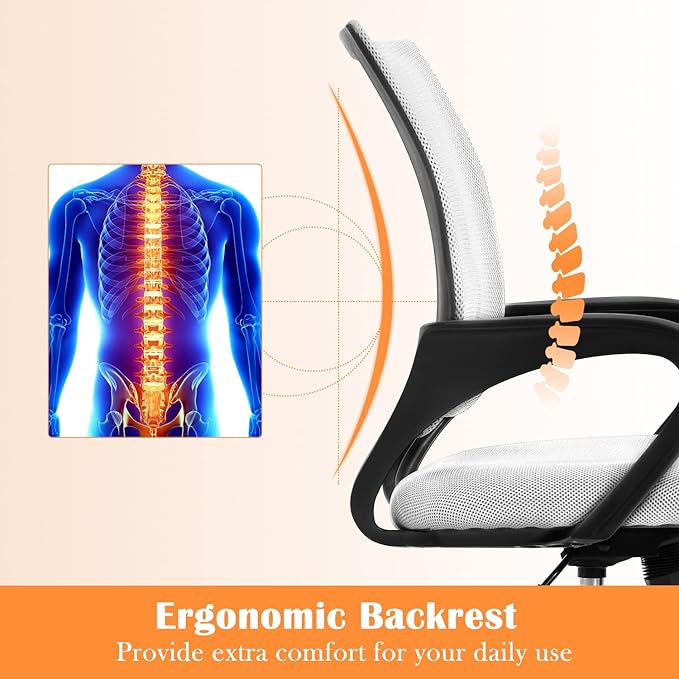 Office Chair, Ergonomic Desk Chair with Lumbar Support Arms, Adjustable Mid Back Executive Task Chairs Computer Chair Home Office Desk Chairs for Student, Women, (White)