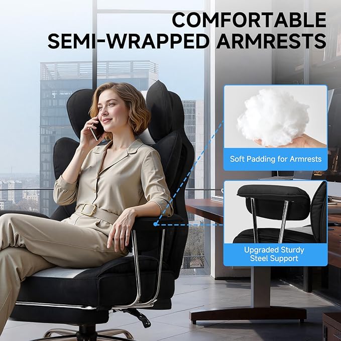 GTPLAYER Gaming Chair,Office Chair with Pocket Spring Lumbar Support, Ergonomic Comfortable Wide Office Desk Computer Chair with Outward Fixed Soft Armrests and Footrest (Fabric, Black & Gray)