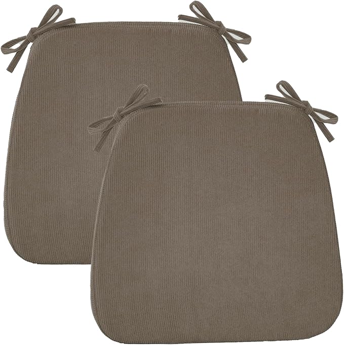 2'' Thick High-Density Foam Indoor Chair Cushions | Dining Chair Pads with Ties, Removable Washable Cover, Kitchen Chair Cushions 17"x16",Light Brown 2 Pack