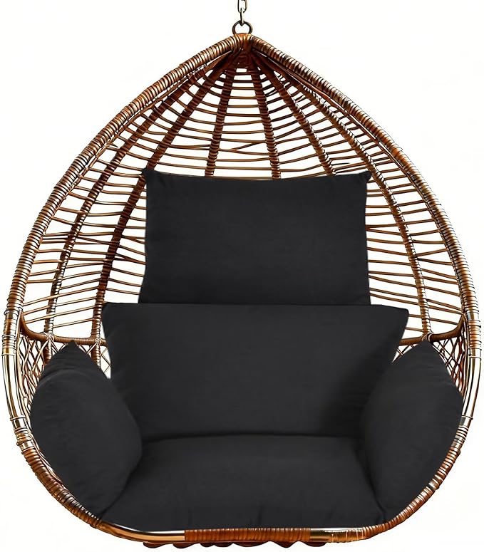 Patio Hanging Egg Chair Cushion Replacement Thicken Seat Pad Hammock Swing Chair Cushion for Patio Garden Bedroom Black