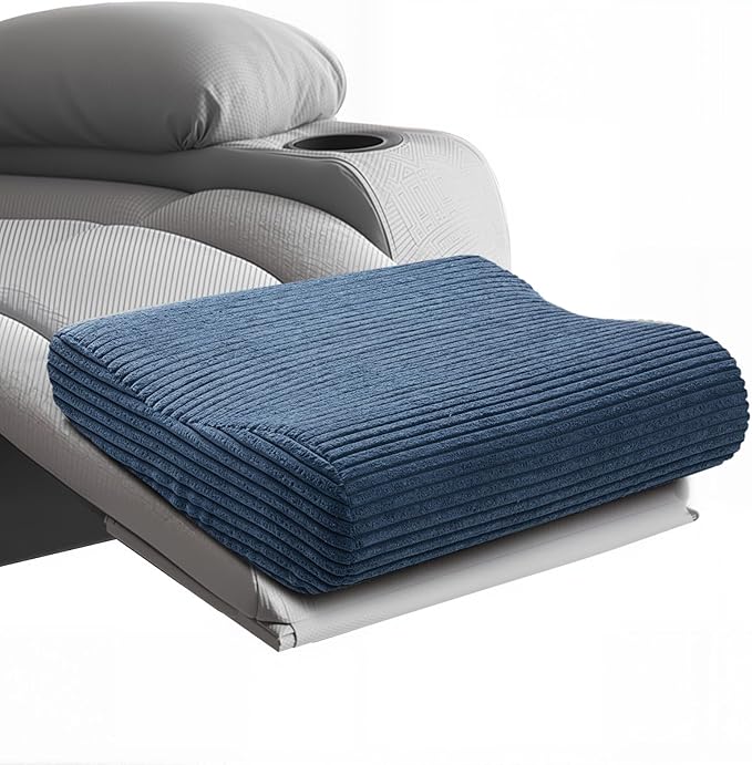B Shape Corduroy Recliner Foot Pillow, Foam Extra Large Foot Rest Cushion with Adjustable Straps, Suitable for Bed Chair Sofa Headrest Back Lumbar Leg Support Pillow (Navy)