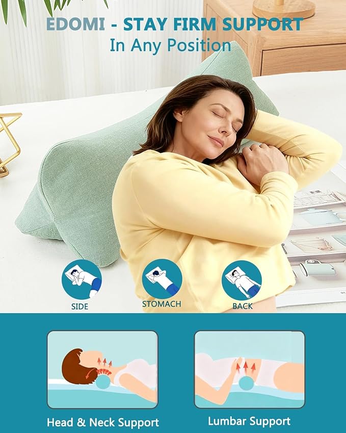 Buckwheat Neck Support Pillow - Cervical Roll Pillows for Sleeping, 15.7"x5.9" Adjustable Pain Relief Pillow with Buckwheat Hulls, Green