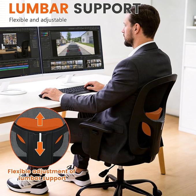 Big and Tall Office Chair 400lbs Wide Seat Desk Chair Computer Chair with Lumbar Support Adjustable Arms Task Rolling Swivel Mesh Executive High Back Ergonomic Chair for Adults Women,Black