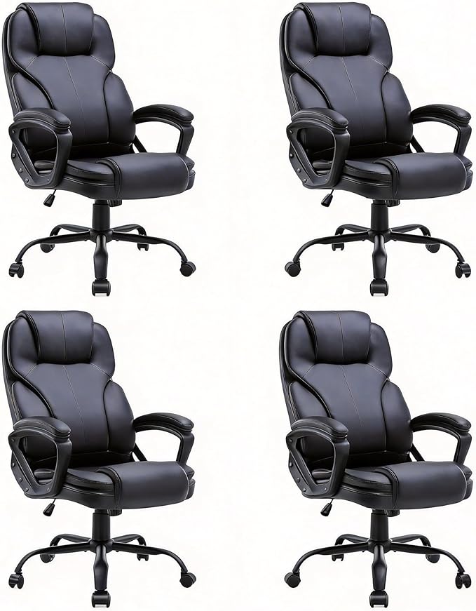 Shintenchi High Back Executive Office Chair, Ergonomic PU Computer Desk Chair with 3-Level Tilt, Padded Armrests 360° Swivel Free Task Chairs for Home Office, 330 Pound Capacity, Black
