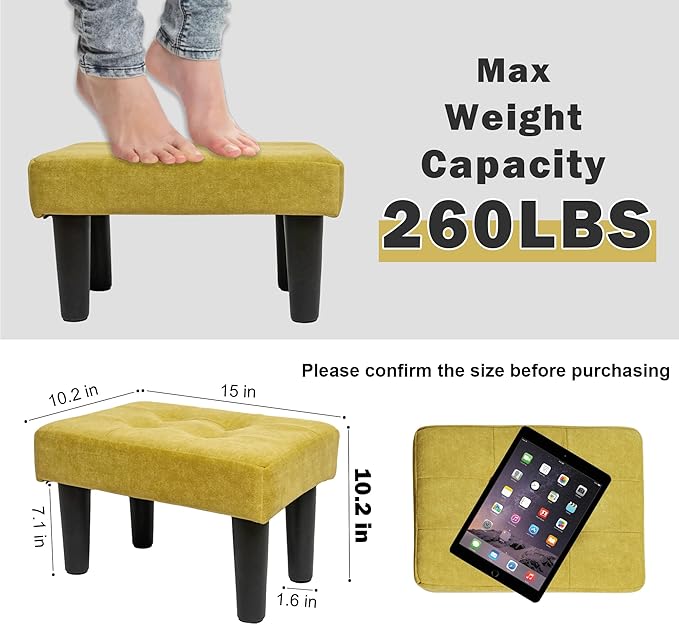 CAROLMADE Ottoman Foot Rest, Suede Small Ottoman Foot Stool with Legs Modern Footstool Ottomans for Living Room Entryway Office, Yellow