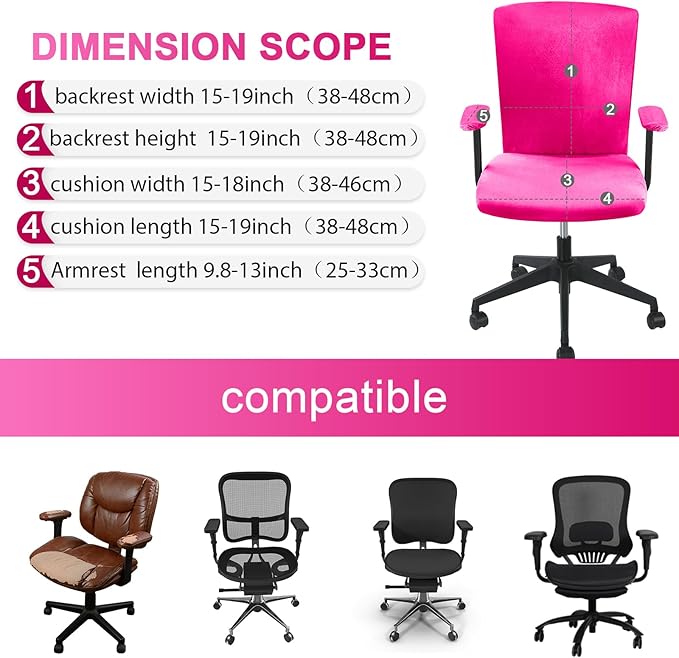 Tallew 4 Pcs Office Chair Covers Set Computer Universal Protective Stretchable Chair Seat Covers Desk Armrest Slipcovers Pads Office Cushion Backrest for Rotating(Rose Red)