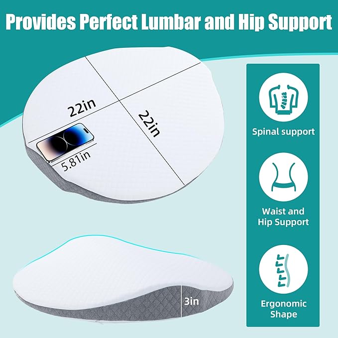 ROYALAY Lumbar Support Pillow for Bed, Memory Foam Waist Pillow for Sleeping, Ergonomic Wedge Pillow for Back Support, Elevated Body Pillow with Removable Cover for Side, Back and Stomach Sleepers