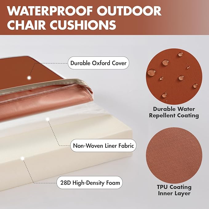 MIULEE Rust 18.5 x 16 x 3 Outdoor Chair Cushions Waterproof Patio Chair Cushions with Adjustable Straps Set of 2 for Patio Furniture 3-Year Color Fastness Garden Sofa Couch