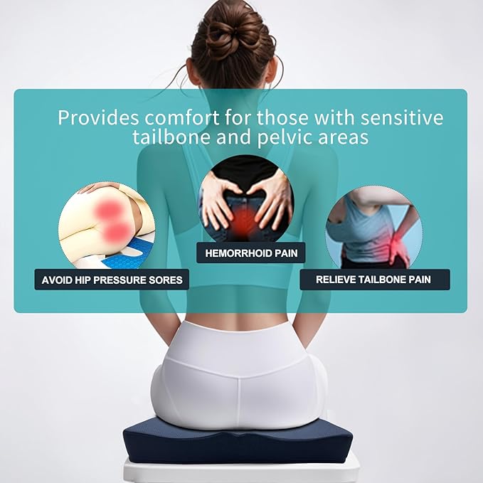 Gel Wheelchair Seat Cushion,Bed Sore Cushions for Butt, Memory Foam Hemorrhoid Pillow for Chairs,Butt Pillow for Pressure Sore&Ulcer Pain,Sciatica &Coccyx Pain Relief,Washable-Cover(Blue)