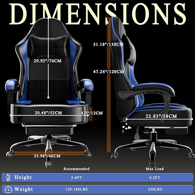 Gaming Chair with Pocket Spring Cushion and Footrest, Ergonomic Computer Chair for Adults, Breathable PU Leather Game Chair