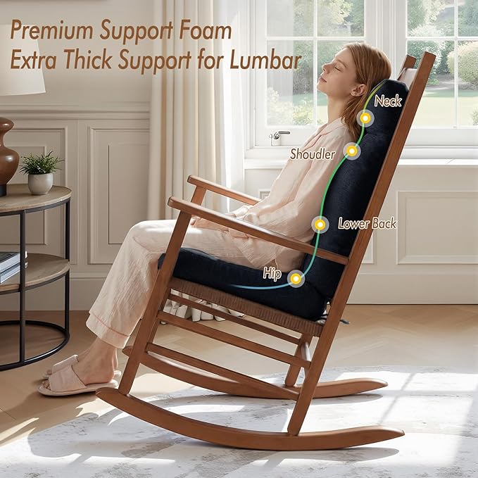 Rocking Chair Cushion, Set of 2, with Thicken Seat & Lumbar Support Back Cushion, Ergonomic Chair Cushion Non-Slip Bottom with Ties for Indoor/Outdoor Rocker, Office Chair, 22X17 Inch, Blue Color
