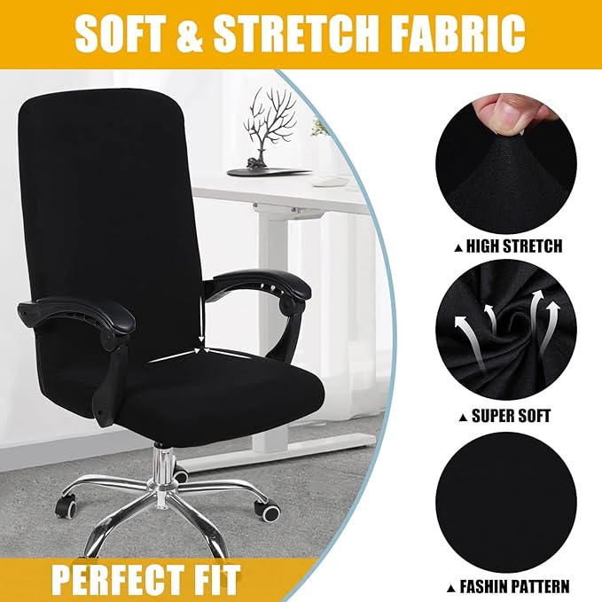 Smiry Stretch Printed Office Computer Chair Covers, Universal Desk Rotating Chair Slipcovers Removable Washable, Soft Fit Anti-Dust Spandex Protector Cover with Zipper, Black