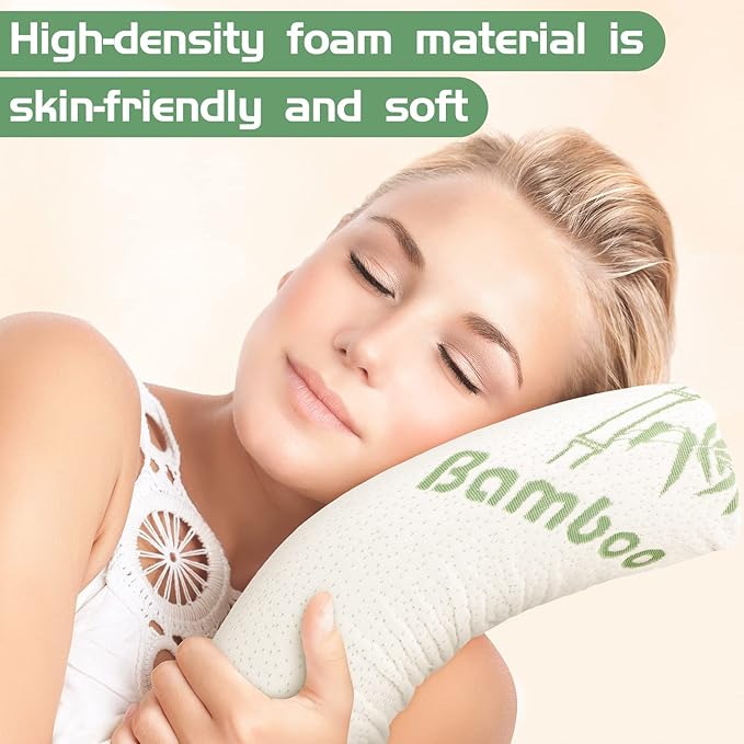 Bucherry 2 Pcs 18 x 4 Inches Cervical Neck Roll Memory Foam Pillow Cylinder Bolster Pillow for Bed Round Neck Support with Removable Washable Cover for Sleeping Travel Yoga Legs Back Lumbar