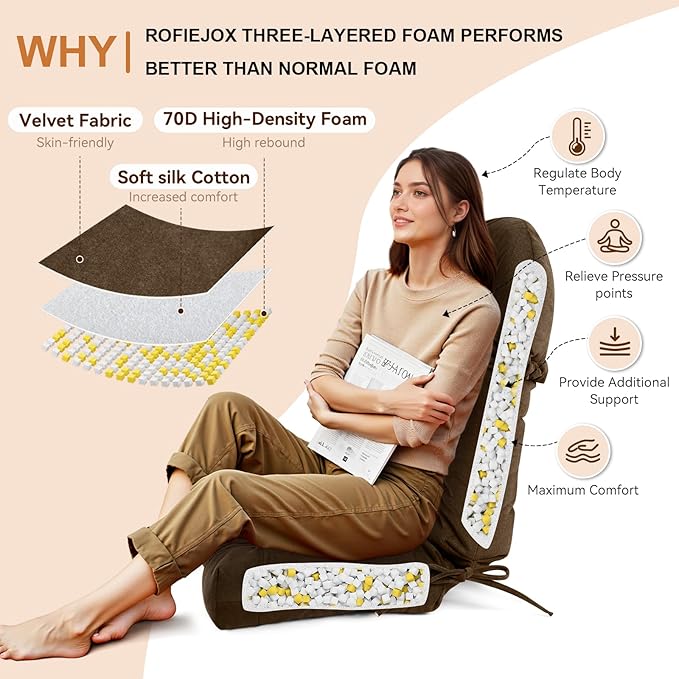 Rocking Chair Cushion - Velvet Fabric, High-Density Sponge, Durable Comfort Non-Slip Bottom Tufted Seat Pads with Ties, Velvet︱Chocolate Brown, 44x19x4 inch