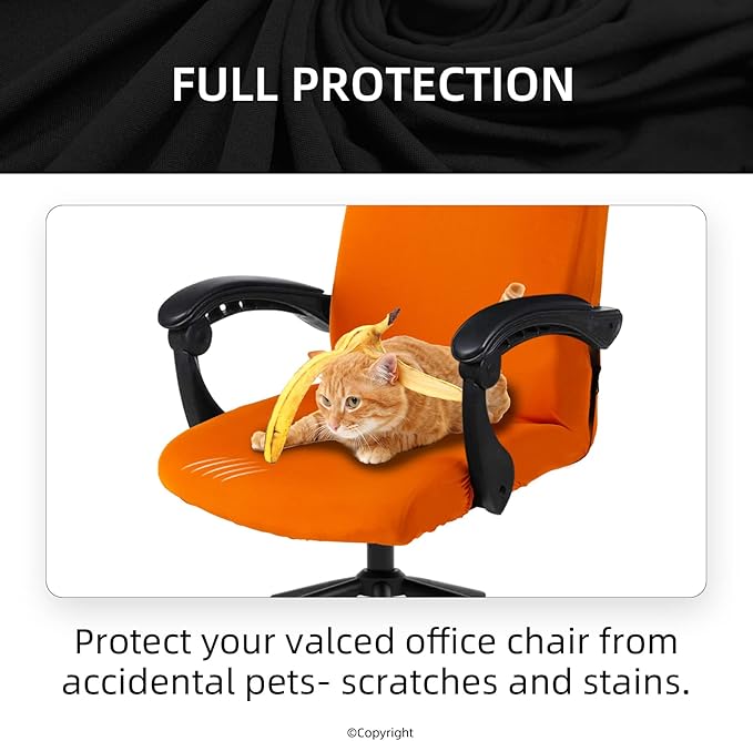 Stretch Computer Office Chair Cover with Durable Zipper - Universal Washable Removable Spandex Rotating Boss Chair Slipcovers - Anti-dust Soft Desk Chair Seat Protector for Dogs, Cats, Pets (Orange)