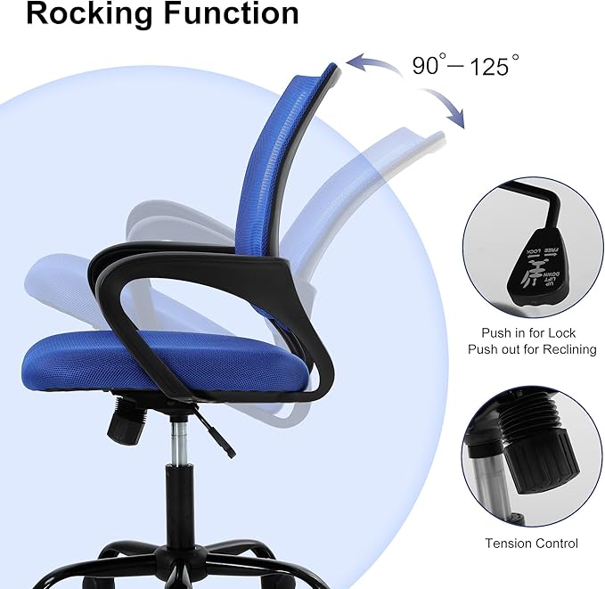 Computer Desk Chair,Work Chairs for Home Office,Ergonomic Office Chair with Lumbar Support,Mesh Office Chair with Arm and Wide Comfortable Seat,Adjustable Rolling Office Chair,Blue