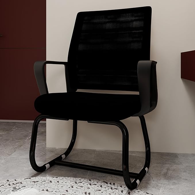 Minimalist Modern Office Chair with Metal Frame – Breathable Mesh Backrest, Ergonomic Support, Comfortable Seat Cushion for Home & Office Use (Black)
