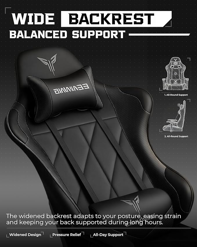 GTPLAYER Gaming Chair, Big and Tall Video Game Chair with High Back PU Leather, Home Office Ergonomic Computer Chair with Footrest, Adjustable Height, 360° Swivel Wheels for Adults and Teens