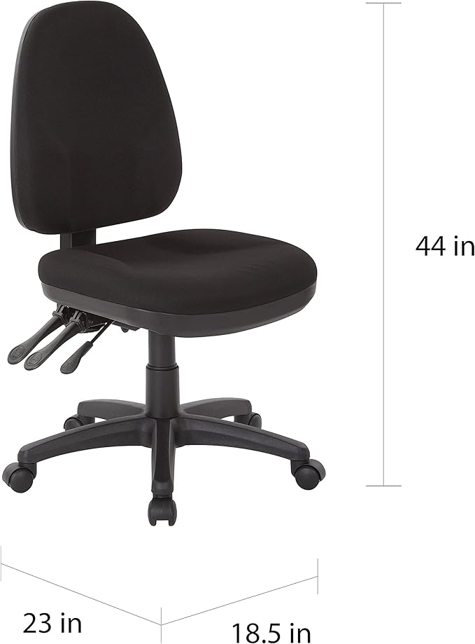 Office Star Ergonomic Dual Function Office Task Chair with Adjustable Padded Back and Built-in Lumbar Support, Armless, Diamond Gold Dust Fabric
