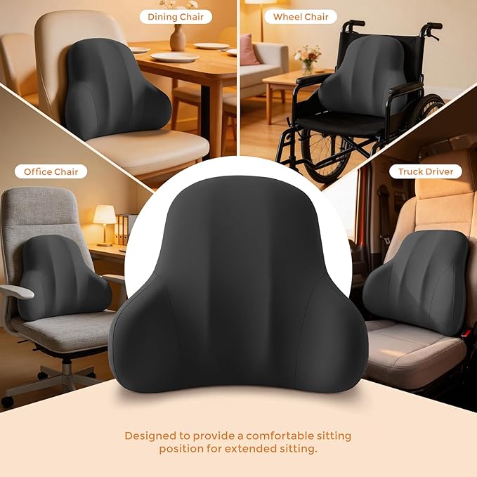 BABUR Lumbar Support Pillow for Car, Ergonomic Memory Foam Support Pillow for Lower Back Pain Relief, Washable Cover, Lumbar Cushion for Driving Seat, Fits Most Cars | Black