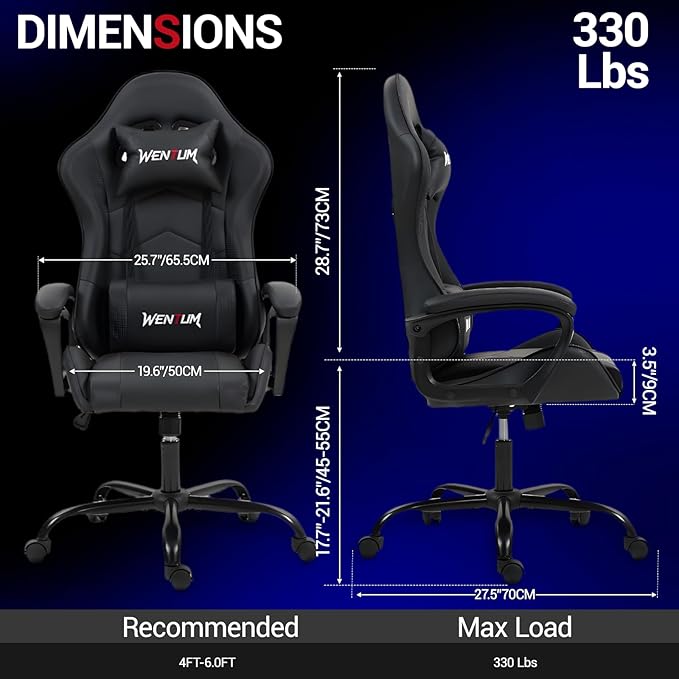 Ergonomic Massage Gaming Chair — High-Back Reclining Office Chair with Lumbar Support for Adults, Height Adjustable, PU Leather, Black
