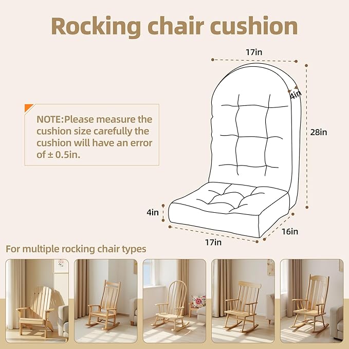 Rocking Chair Cushion - Corduroy Fabric, High-Density Sponge, Durable Comfort Non-Slip Bottom Tufted Seat Pads with Ties, Corduroy︱White, 44x19x4 inch