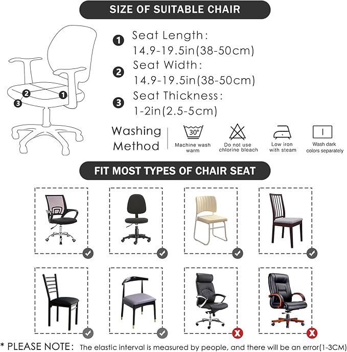 FORCHEER Waterproof Office Chair Seat Cover 20x20 Burgundy Stretchable Diamond Pattern Desk Chair Seat Cover with Buckles Bottom Only Washable Removable