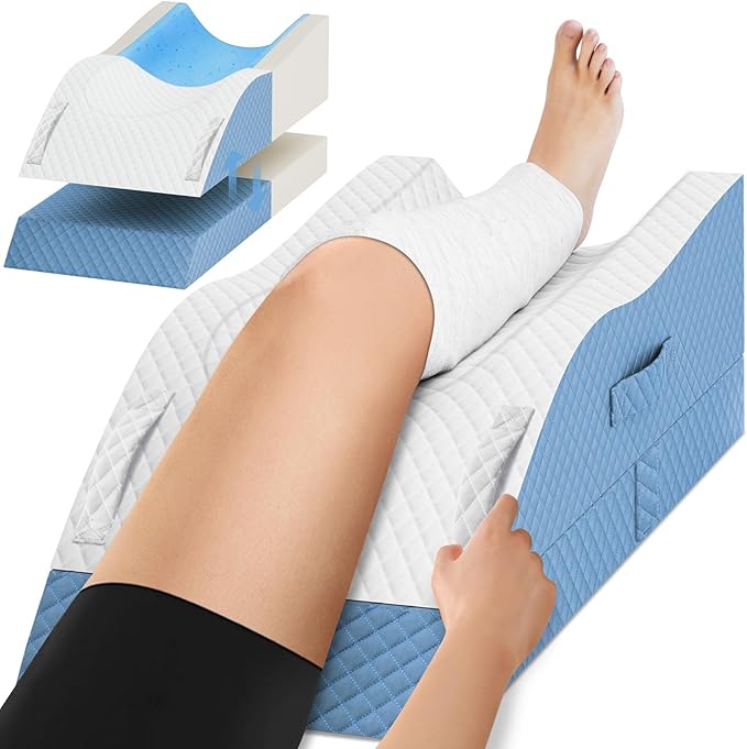 TranquilRelax Elevation Pillows for Leg After Surgery, Memory Foam Adjustable Wedge Pillow for Injury or Rest, Ankle Pillow for Sleeping Blood Circulation Light Blue/Single Leg