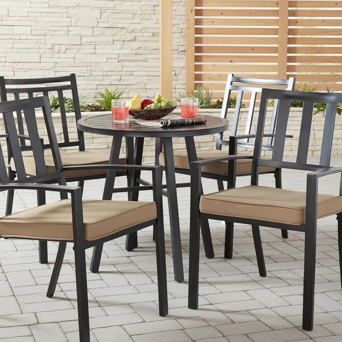 Outdoor 18 inch Square Patio Dining Chair Pads – Comfortable Fiber-Filled Seat Cushions with Ties, Reversible Polyester Fabric - Coronado, Set of 4