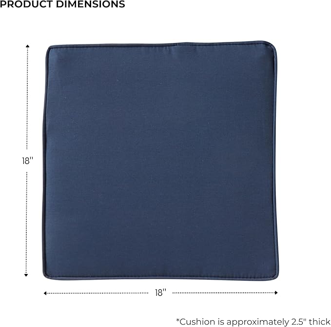 Outdoor 18 inch Square Patio Dining Chair Pads – Comfortable Fiber-Filled Seat Cushions with Ties, Reversible Polyester Fabric - Navy, Set of 4