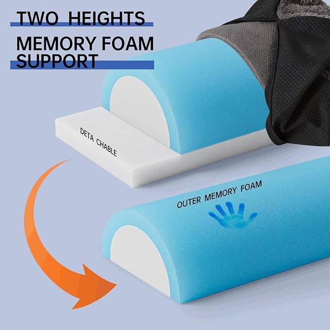 Recliner Foot Pillow with Strap–Memory Foam Foot Pillow for Couch Chairs, Non-Slip Recliner Foot Rest Cushion with Washable Sherpa Cover for Leg (Grey, Large)