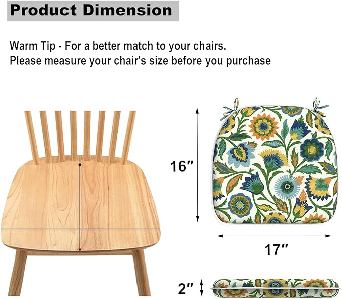 DYTXIII Set of 2 Outdoor Chair Cushions with Ties, Water Repellent Patio Chair Pads 17"x 16" for Outdoor Furniture, Round Corner Seat Cushions for Garden Yard Kitchen Fiesta Floral