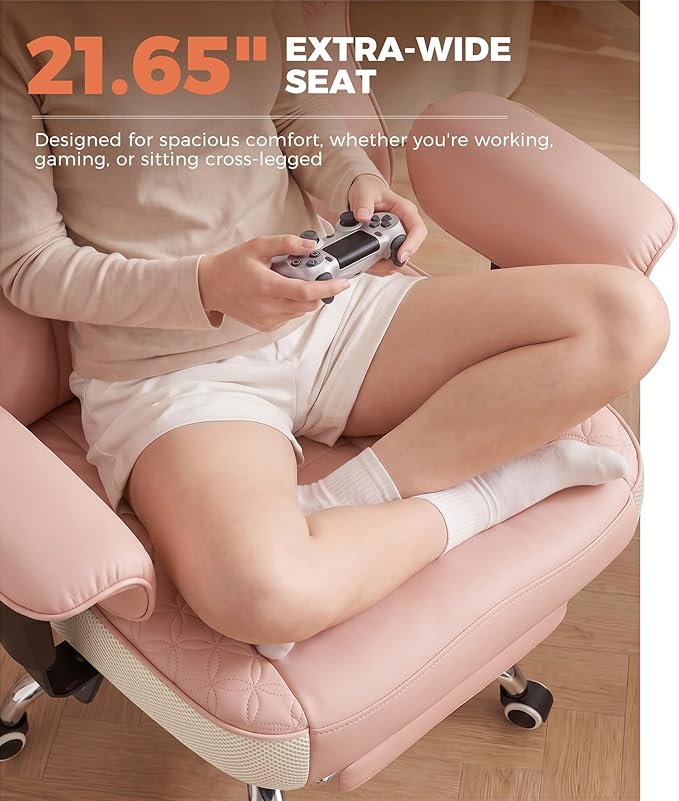 GTPLAYER Big and Tall Office Chair, Wide Ergonomic Gaming Chair with Deluxe Embossing Designed Leather with Foot Rest,150°Reclining Adjustable Soft Armrests Pocket Spring Back Support and Pillow