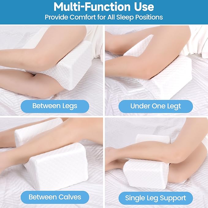 SweetSlubr Memory Foam Knee Pillow for Side Sleepers, Support Leg Pillow for Side Sleeping, Smooth Spine Alignment Pillow, Cushion for Hip, Back, Sciatica, Knee, Joints Pain Relief, White, X-Large
