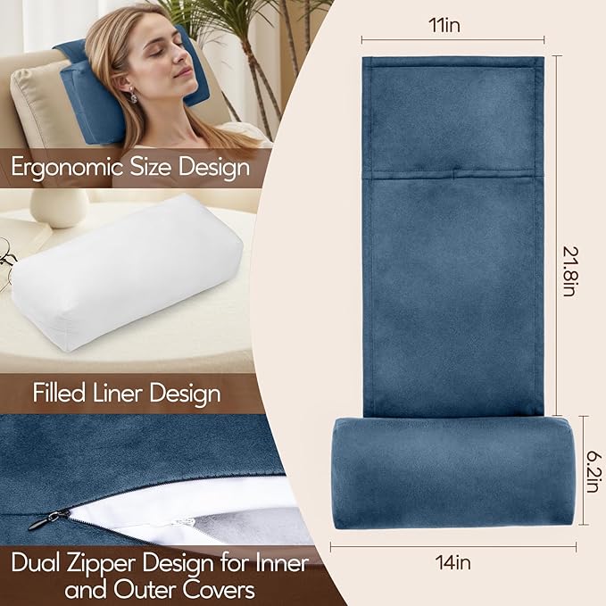 Neck Pillow for Recliner Chair, 14" Adjustable Recliner Pillow for Headrest, Soft Velvet Weighted Back Non-Slip Head Pillow for Couch, Chair, Sofa