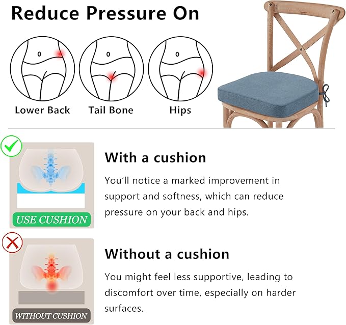 Nordjager Chair Pads for Dining Chairs, Chair Cushions 2 Piece, 17"x 16"x 2.5" Memory Foam Seat Cushions with Ties and Removable Cover