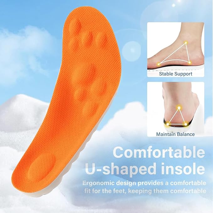 4D Cloud Insoles for Men Women, Breathable Memory Foam Cloud Massage Insoles, Enhanced Arch Support & Cushioned Comfort,Relief Foot Pain,Fits All Shoe Types(1 Pairs-Orange,Men 6-7/Women 7.5-8.5)