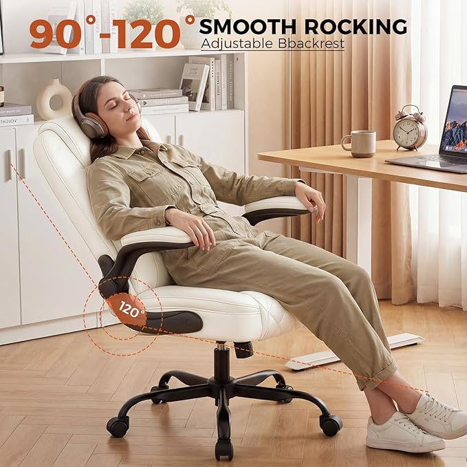 COMHOMA Leather Office Chair Ergonomic Computer Gaming Chair with Comfy Back Support, Executive Mid-Back,Small Gmaing Chair with Adjustable Armrests, for Short People Use, Rolling Swivel for Adults