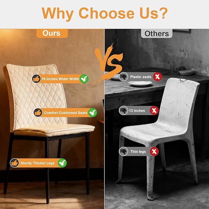 Lightdot Dining Chairs Set of 2, Velvet Comfortable Seats, Mid-Century Modern Living Room Chairs, Upholstered Kitchen Chairs with Wooden Legs and Padded Seat for Bedroom Office, Easy Assembly, Beige