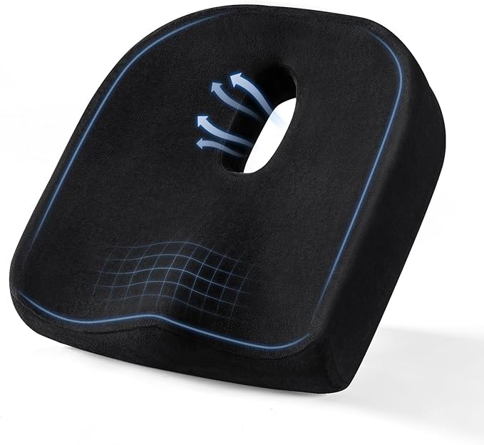 Donut Pillow Seat Cushion for Tailbone and Coccyx Comfort, Memory Foam Donut Cushion with Center Cutout, Large Medium-Firm Chair Cushion for Long Sitting, Office Chairs & Desk Chairs, Black