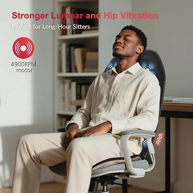 COMFIER Back Massager for Chair – Upgraded Vibration Chair Massager, Deep Tissue Back Massager for Pain Relief, Massage Chair Pad with Graphene Heating,Father Day Gifts