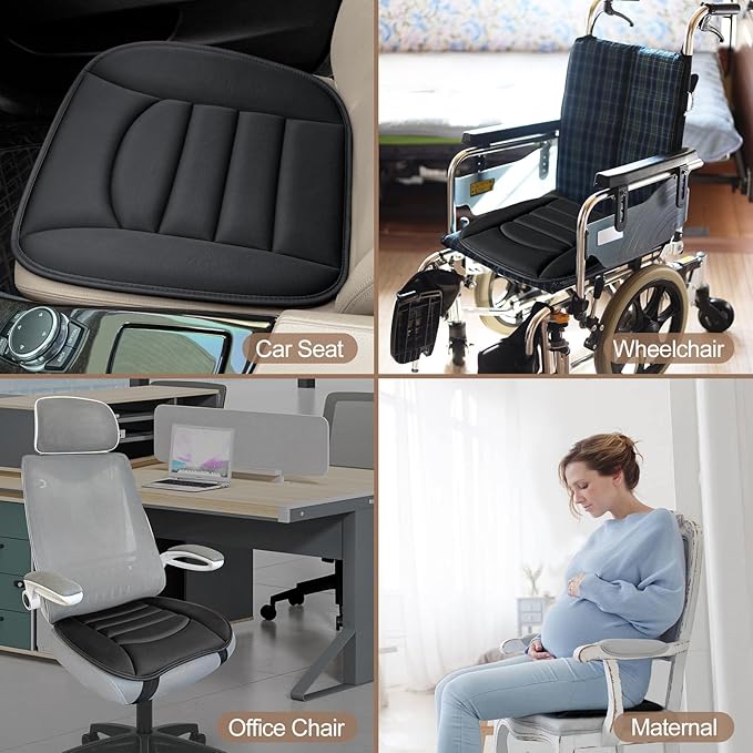 BOPUOVRE Memory Foam Car Seat Cushion with Breathable Fabric & Non-Slip Gel, Universal Fit for Car Truck Office Home 19.6x18x1.2 Black with Backrest