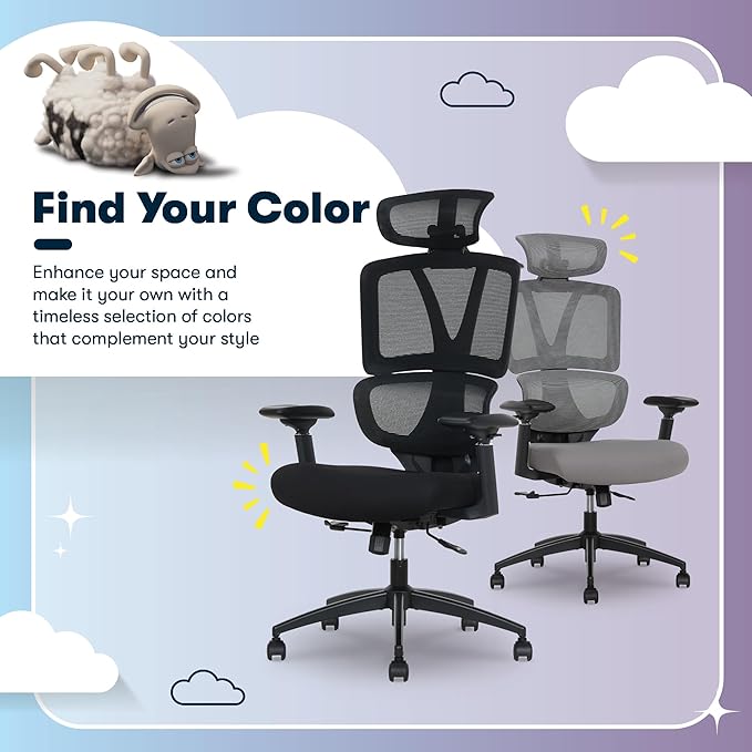 Serta AirHaven SX1200 Ergonomic Office Chair, High Back Mesh Desk Chair with Adjustable Headrest, Lumbar Support, 3D Armrests, ComfortCoils Seat, Swivel Computer Chair with Wheels, Black